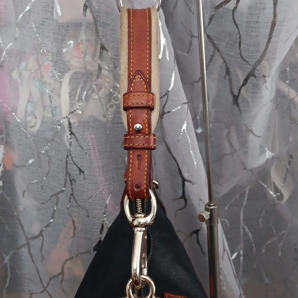 Dooney & Bourke Black Leather Hobo with Brown Trim - Picture 5 of 16
